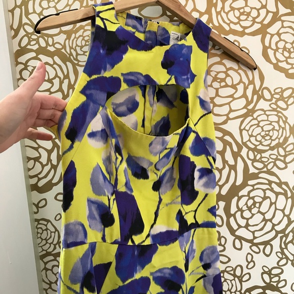 MILLY Yellow Blue Floral Cut Out Cocktail Dress - Picture 4 of 7